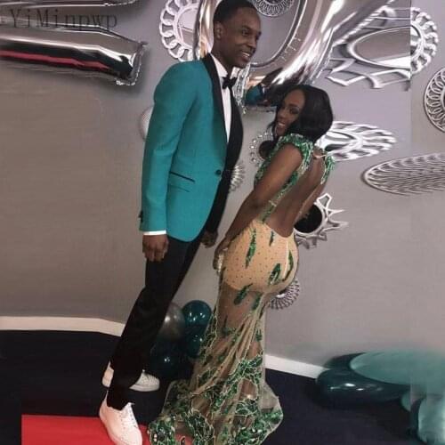 YiMinpwp Turquoise Mens Suit Shawl Lapel One Button Prom Suits Slim Fit Blazer Jacket Men Tuxedos Groom Wedding Suits Coat+Pant