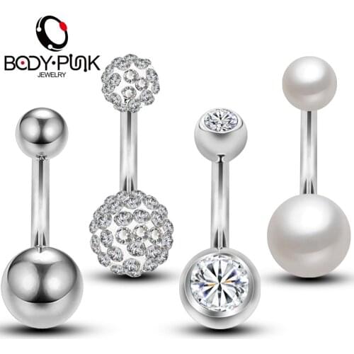 Body Punk 4pcs/Set Belly Button Rings Jewelry Piercings 14G Pearl Clear CZ Navel Piercing Surgical Steel Ombligo No Dangle Women