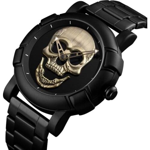SKMEI Skull Quartz Watch Luxury Brand Creativity Mens Watch Stainless Steel Waterproof Men Wristwatches Relogio Masculino 9178