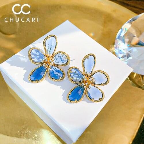 CHUCARI New Hyperbole Simple 925 Sterling Silver Flower Stud Earrings Shiny Crystal Earring Women Femme Brinco Wholesale Jewelry