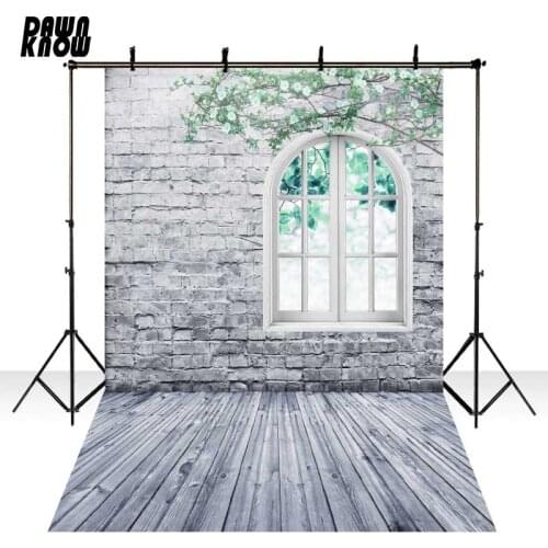 DAWNKNOW Brick Wall Vinyl cloth Photography Background Window Polyester Backdrops Wood Floor For Wedding Photo Studio S1825