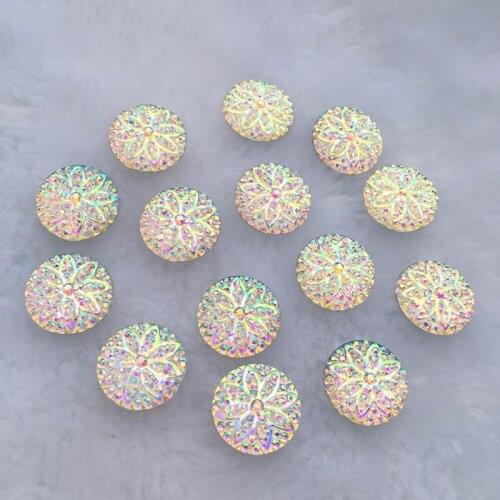 Diy 40 pieces 14mm white circular pattern flat back party decoration button rhinestone scrapbook.-A300