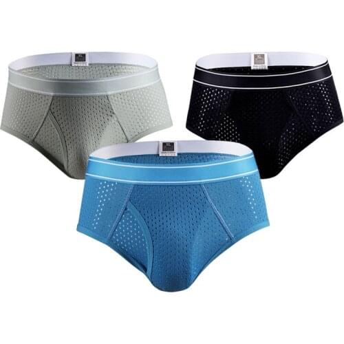 Mens Sexy Underwear Ice Silk Briefs Mesh Sheer Pouch Stretchy Panties Open Crotch Gay Panteis