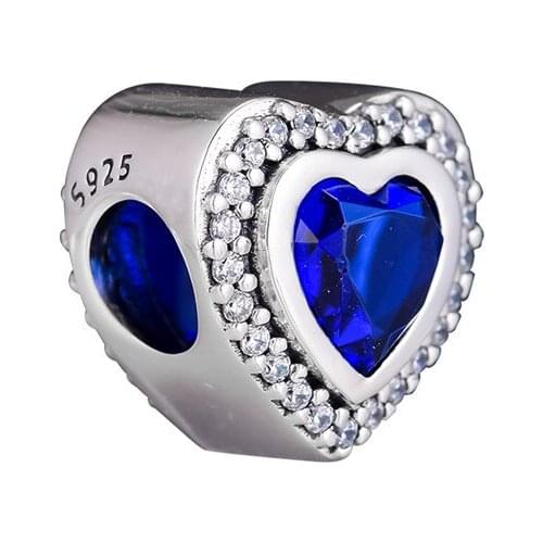 Blue Crystal Sparkling Love Charms For Original 925 Silver Bracelets Silver Beads For Jewelry Making Female DIY Charms