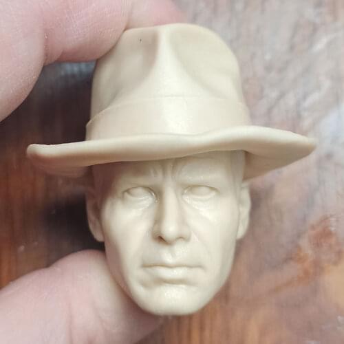 Hot Sales 1/6th Male Indiana Jones Harrison Ford Hat Head Sculpture Unpainted White Color For 12inch DIY Figures Collectable