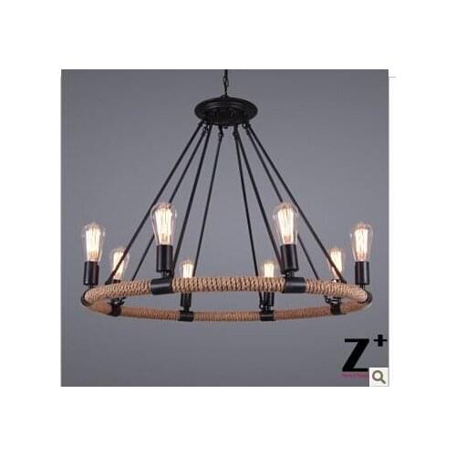 American Style country chanderliers 6-8 bulbs Edison iron Lamp Loft hemp rope free shipping