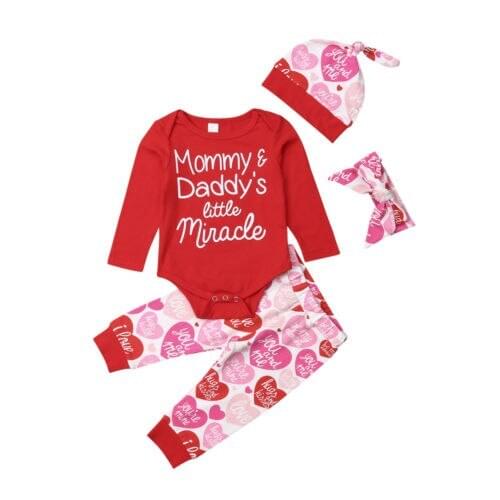 Valentines Day Newborn Infant Baby Girl LOVE Clothes Jumpsuit Long Sleeve Bodysuit Pants Outfits Set Size 0-18M