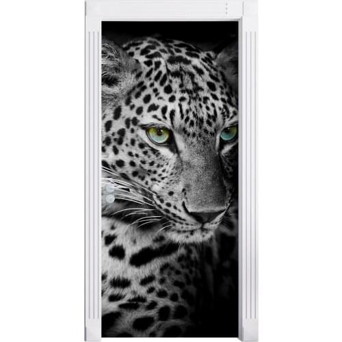 Creative Door Sticker Leopard Print Door Cover Wall Stickers Kitchen Wallpaper Renew Mural Decal Home Decor