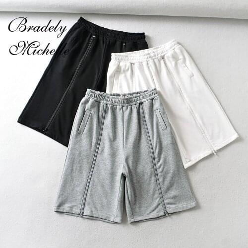 BRADELY MICHELLE Girls Summer Casual Knitted Solid Color Double Zipper Five-Point Shorts