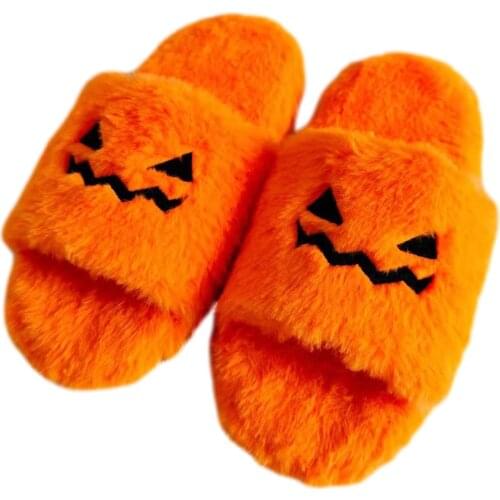 Ma&Baby Halloween Teenagers Boys Girls Pumpkin Shoes Mom Dady Party Slippers Autumn Spring Plush Shoes 25CM DD88