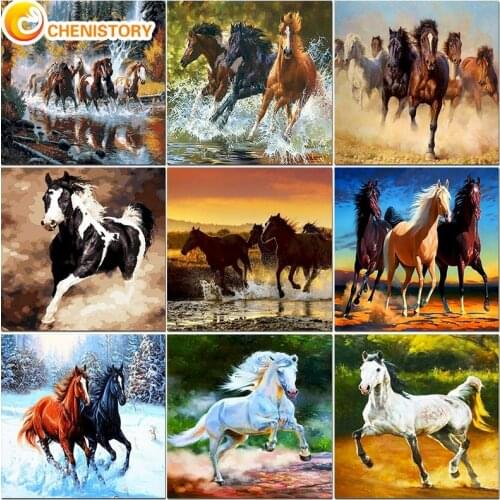 CHENISTORY Horse Diy Oil Painting By Numbers Animal On Canvas With Frame Drawing Adults Pictures Paint By Number Coloring Decor
