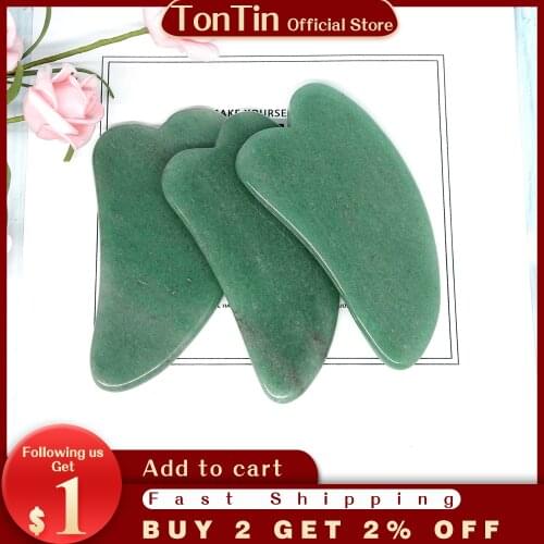 Tontin Natural Aventurine Aventur Jade Guasha Board Gree Stone Scraping GuaSha Tools V line Face Beauty Kit Healthcare