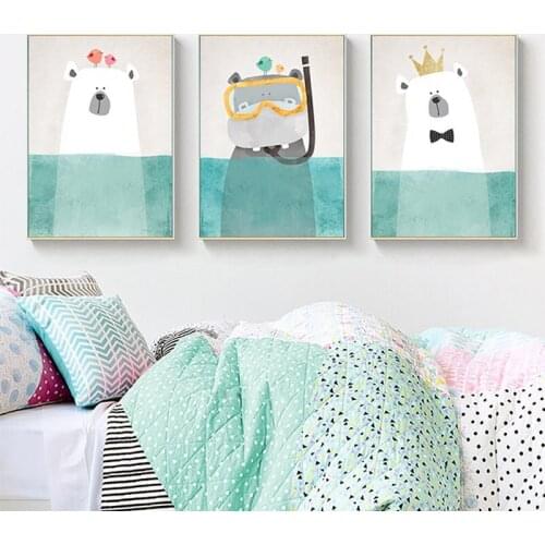 3 Pieces Lovely Bear Nursery Print Poster Wall Art Canvas Painting Nordic Wall Picture Living Room Baby Kids Room Home Decor
