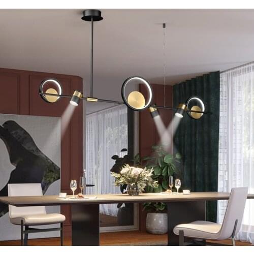 Nordic Black Chandelier Lighting Dining Room Kitchen Restaurant Creative Hanging Lamp Island Bar Office Strip LED Home Fixtures