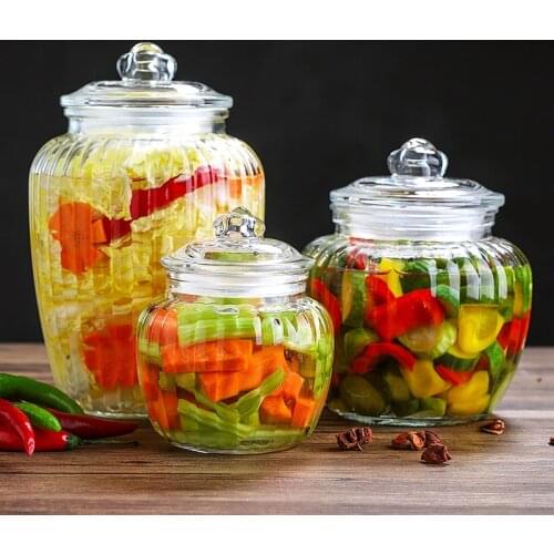 New Chinese style creative glasse pickle jar kitchen sealed jar transparent large glasses bottle food seasoning tea storage jar
