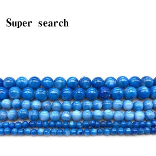 Wholesale Natural Shell Beads Blue Glittering Loose Round bead 4 6 8MM Fit DIY Bracelet Necklace Earrings For Jewelry Making