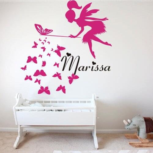 Personalized Fairy Butterflies Name Wall Sticker Girl Room Kids Room Personalized Fairy Name Wall Decal Bedroom Living Room