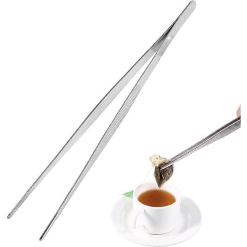 Stainless Steel Tweezers Home Medical Garden Kitchen BBQ Tool DIY Toothed Tweezer Long Barbecue Food Tong Straight Tweezer
