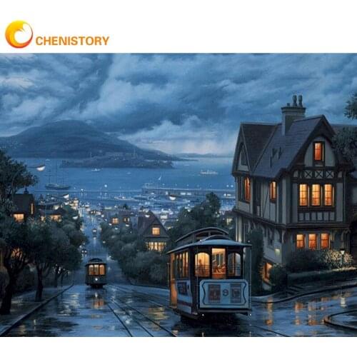 CHENISTORY 60x75cm Frame Diy Painting By Numbers Kits For Adults Modern Wall Art City Night Landscape For Home Decors Diy Gift