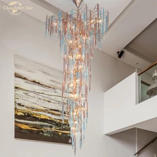 Luxury LED Chandeliers Lighting Modern Colorful Glass Tassel Brass Drop Indoor Lamp for Living Room Dining Room Staircase Villa