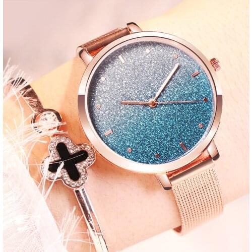 Luxury Women Watch Romantic Rose Gold Starry Sky Mesh Womens Watch Relogio Feminino Ladies Clock Reloj Mujer zegarek damski