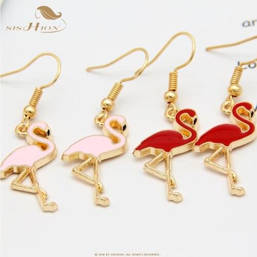 SISHION Red Pink ostrich Red-crowned Crane Animal Flamingo Drop Earring E18112102 Beautiful Jewelry Vintage earrings for women