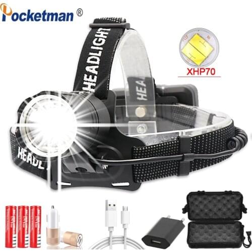 Super Powerful XHP-70.2 Brightest High LED Work Headlight,18650 USB Rechargeable Flashlight for Camping, Hiking
