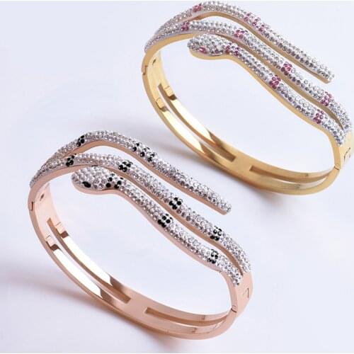 TJP New Fashion 316 Stainless Steel Crystals Zircon Snake Cuff Bracelet Snake Bangles Jewelry for Women Best Gift