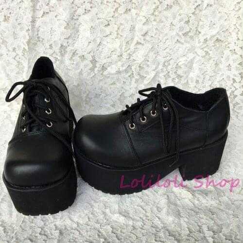 Princess sweet gothic lolita shoes Loliloliyoyo antaina Japanese design shoes custom black bright skin thick heel shoes 1423s