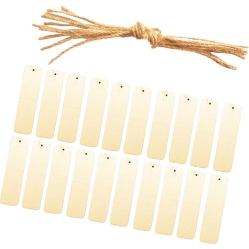 Pack of 20 Blank Rectangle Wood Pieces Gift Tags Bookmark w/ String DIY Craft Scrapbooking DIY Craft with String Book Mark