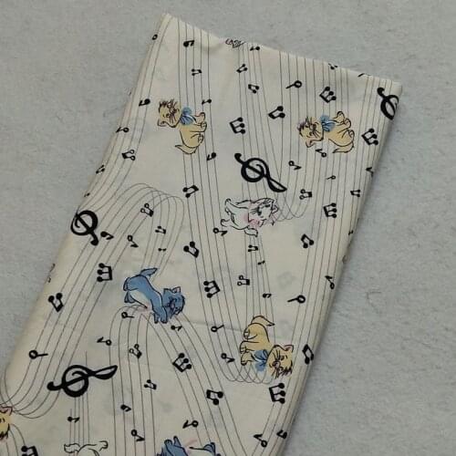 Adorable Cartoon Cat with Music Note Printed Cotton Fabric 50x70cm Musical Note Fabric Patchwork Cloth Bag Party Home Decoration