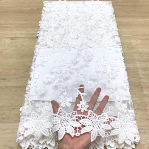 High Quality 2020 Flower Embroidery White Lace Fabric French Special Guipure Tulle Mesh Material For Bridal Wedding Dress Laces