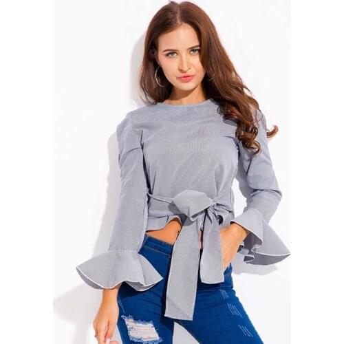 2019 New Spring Autumn Women Blouse trips O-Neck Long Sleeve Work Shirts Women office Tops Striped blouse HC006