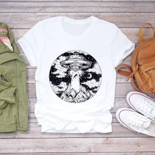 Women T-shirts Cartoon Alien UFO Fashion Cute Summer Autumn 90s Womens Stylish T Top Ladies Print Lady Shirt Sweet Tee T-Shirt
