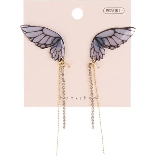 Fairy Clear Resin Butterfly Earrings for Women Rhinestones Long Tassel Simulation Wing Dangle Earrings Wedding Jewelry
