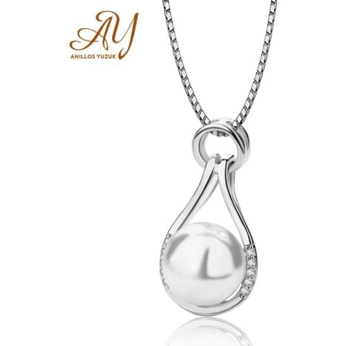 Aneis Bagues 925 Solid Sterling Silver Round Pearls Wedding Engagement Pendent Necklace With Chain Fine Jewelry Wholesale