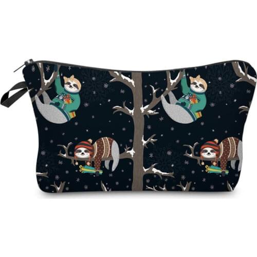 Winter Sloth Printed Black Makeup Bag Pretty Hot Sale Womens Casual Toiletry Bag High Quality Storage Bag Portable Pencil Case