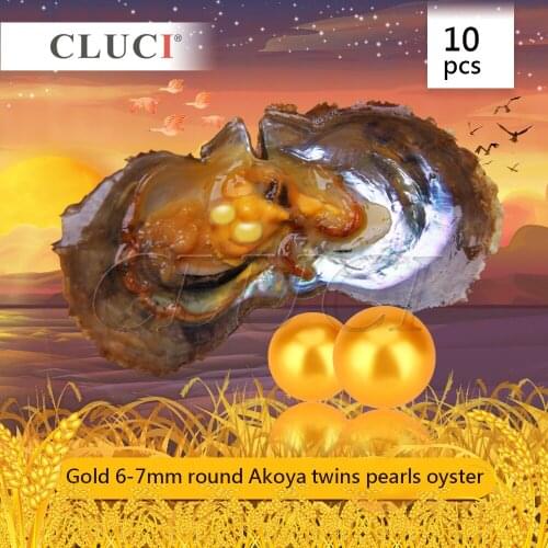 CLUCI Gold 6-7mm ROUND AKOYA TWINS pearls oysters 10pcs, saltwater pearls for women jewelry making, 20 pearls can get WP195SB