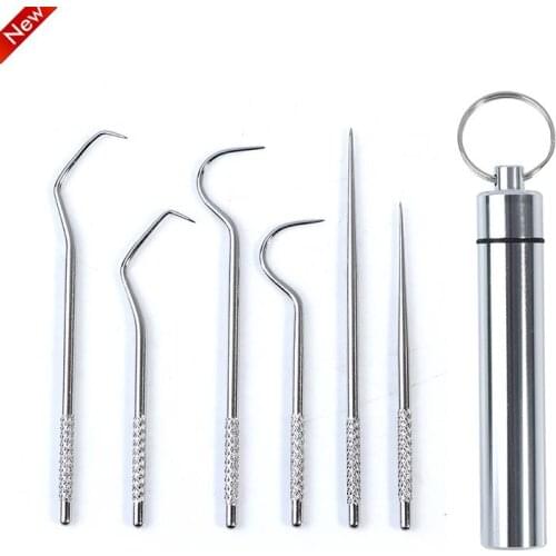 1Set Metal Stainless Steel Oral Cleaning Tooth Flossing Artifact Portable Pendant Toothpick Tube Stronger Dental Floss