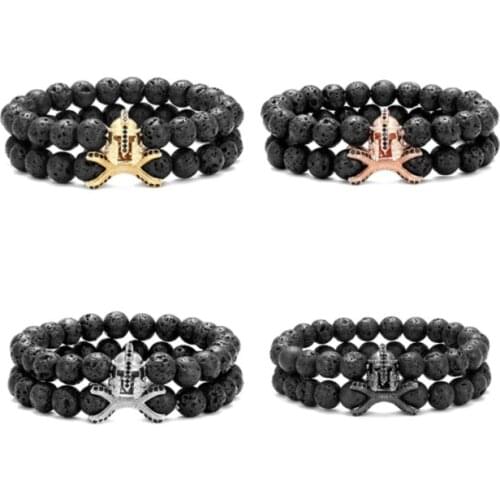 2pcs/lot 8mm warrior helmet ball crown gold silver copper cz zircon cubic zirconia beads bohemian Bracelet Stone Bangles cw24