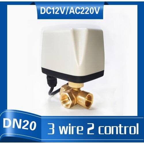 3 Way 3/4 Inch Electric Valve 24V, Motorized ball Valve DN20 brass valve with 3 wires control used for auto water control