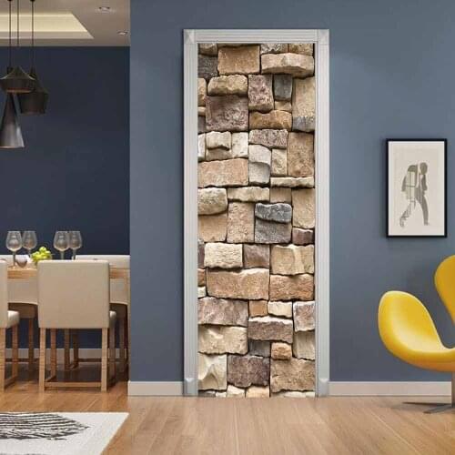 3D stone wall door decoration PVC living room bedroom waterproof self-adhesive door stickers renovation wall stickers