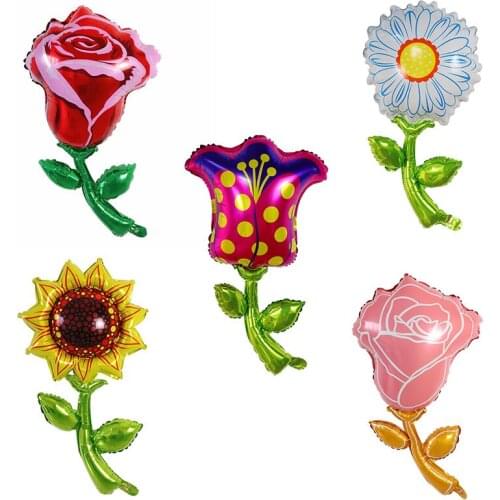 50pcs Sun flower Rose flower Foil Balloons Birthday Party Wedding Valentines Day Decorations Party Suplies Air Globos Kids Toys