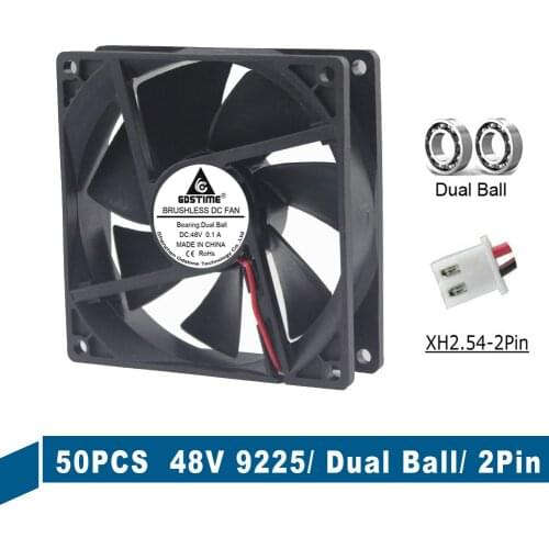 50 Pieces 9225B DC Cooling Fan 48V 2Pin 9CM 92MM 92mm * 25mm Ball Bearing Computer Heatsink Fan for PC Case CPU Cooler 3500RPM