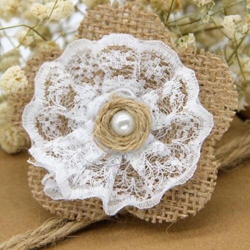 500pcs Handmade Jute Hessian Burlap Flower With Lace Rose Hat DIY Craft Rustic Wedding Decor Vintage Party Decoration ZA6453