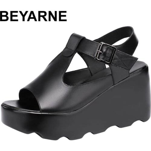 BEYARNE8cm High Heel Sandals Women 2021 New Wedges Heel Peep Toe Thick Bottom Sandals Large Size Platform Womens Sandals Shoes