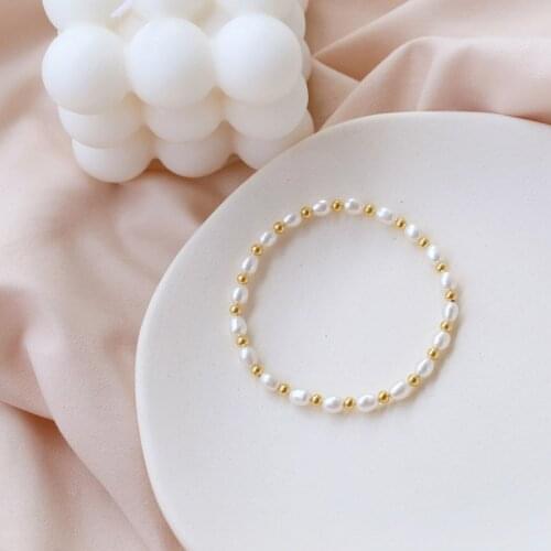 RIANCY Fashion Natural Freshwater white Pearl Bracelets 5-6mm Rice shape Jewelry For Women wedding gift