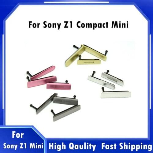 D5503 M51W For Sony Xperia Z1 Compact Mini USB Charging Port Dust Plug Cover + Micro SD Port + SIM Card Port Slot Back Cover