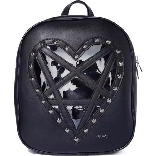 Punk Rock Black PU leather Handbags Hollow Out Pentacle Shape Backpack Pentagram Heart Dark Gothic Bags Cosplay Ita Bag