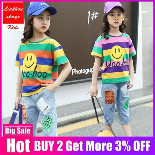 Liakhouskaya 2019 High Quality Summer Children Girl Kid Clothes Set For Girls Outfits Child Fashion Clothing T-shirt+denim Pant